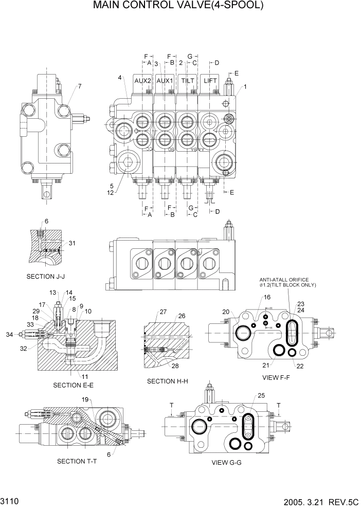 Схема запчастей Hyundai HLF20/HLF25/HLF30C-5 - PAGE 3110 MAIN CONTROL VALVE(4-SPOOL) ГИДРАВЛИЧЕСКАЯ СИСТЕМА