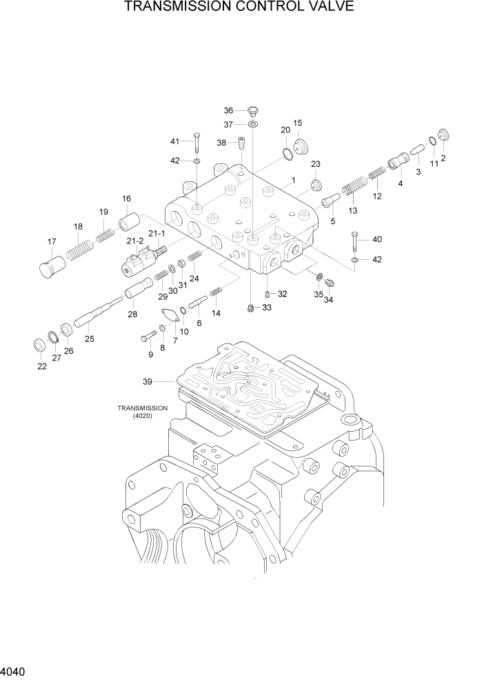 Схема запчастей Hyundai HLF20/HLF25/HLF30C-5 - PAGE 4040 TRANSMISSION CONTROL VALVE СИЛОВАЯ СИСТЕМА