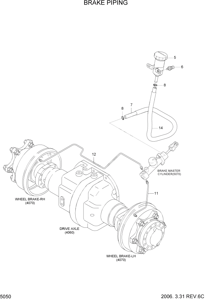 Схема запчастей Hyundai HLF20/HLF25/HLF30C-5 - PAGE 5050 BRAKE PIPING СИСТЕМА УПРАВЛЕНИЯ