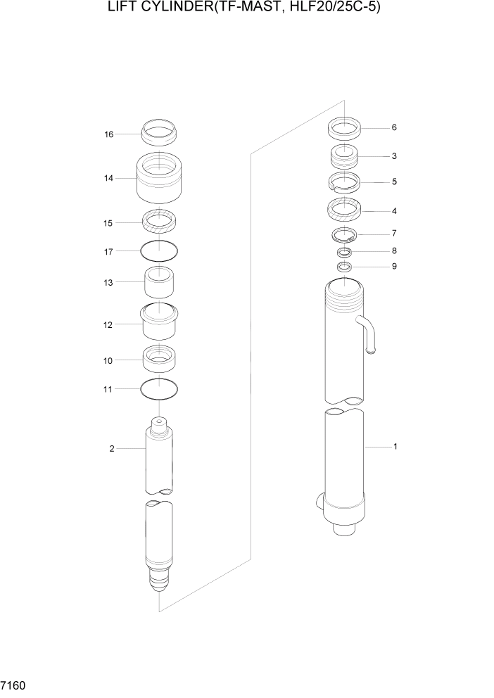 Схема запчастей Hyundai HLF20/HLF25/HLF30C-5 - PAGE 7160 LIFT CYLINDER(TF-MAST,HLF20/25C-5) РАБОЧЕЕ ОБОРУДОВАНИЕ