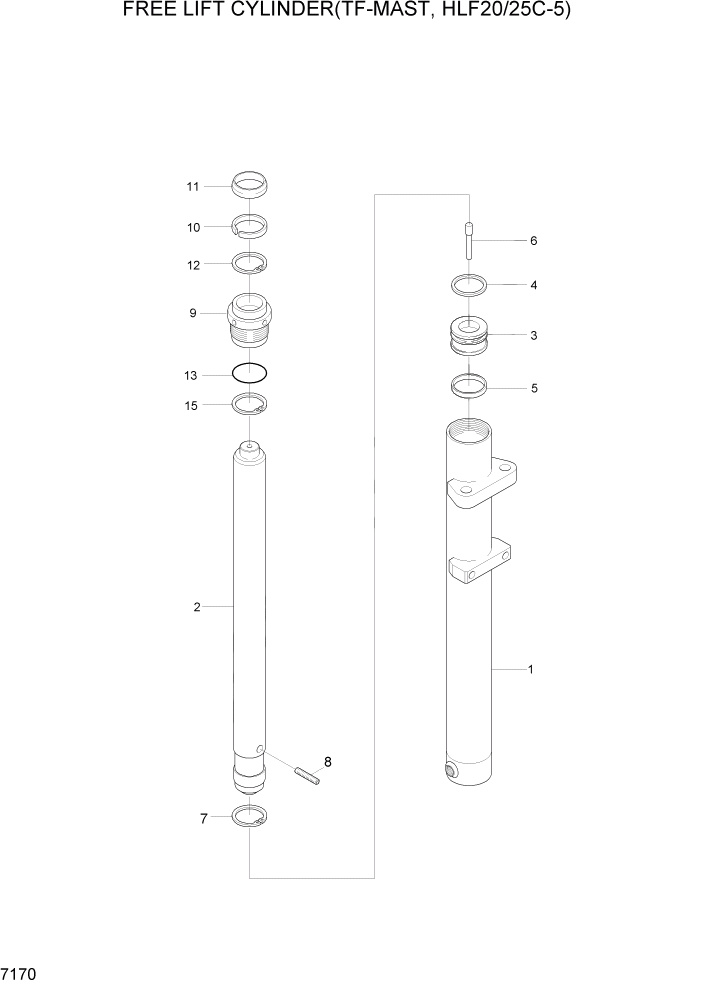 Схема запчастей Hyundai HLF20/HLF25/HLF30C-5 - PAGE 7170 FREE LIFT CYLINDER(TF-MAST,HLF20/25C-5) РАБОЧЕЕ ОБОРУДОВАНИЕ