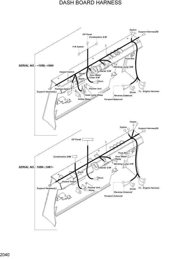 Схема запчастей Hyundai HLF15/HLF18-2 - PAGE 2040 DASH BOARD HARNESS ЭЛЕКТРИЧЕСКАЯ СИСТЕМА
