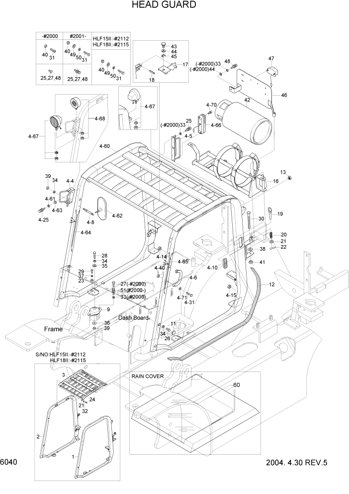 Схема запчастей Hyundai HLF15/HLF18-2 - PAGE 6040 HEAD GUARD СТРУКТУРА