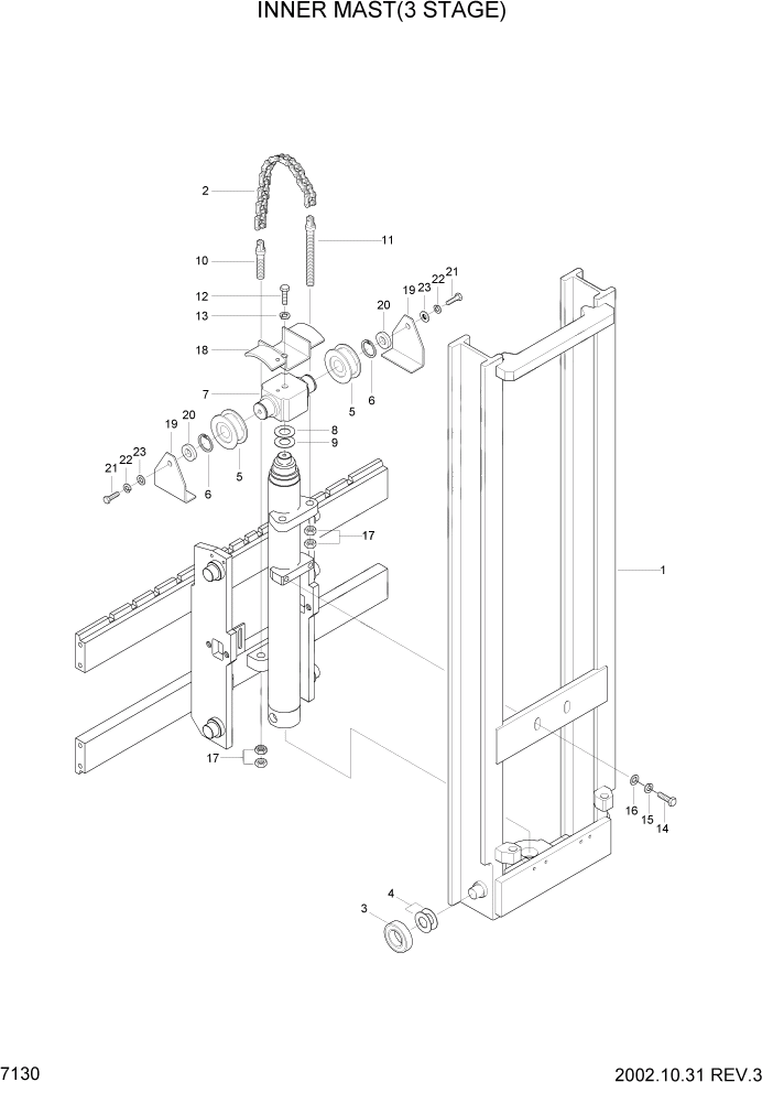 Схема запчастей Hyundai HLF15/HLF18-2 - PAGE 7130 INNER MAST(3 STAGE) РАБОЧЕЕ ОБОРУДОВАНИЕ