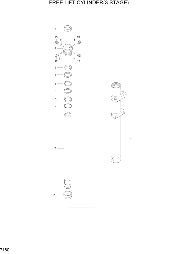Схема запчастей Hyundai HLF15/HLF18-2 - PAGE 7180 FREE LIFT CYLINDER(3 STAGE) РАБОЧЕЕ ОБОРУДОВАНИЕ