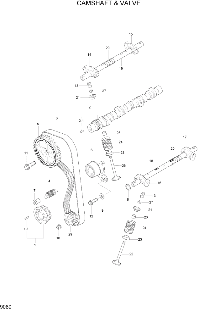 Схема запчастей Hyundai HLF15/HLF18-2 - PAGE 9080 CAMSHAFT & VALVE ДВИГАТЕЛЬ БАЗА