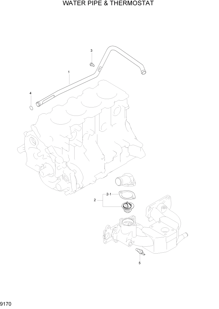 Схема запчастей Hyundai HLF15/HLF18-2 - PAGE 9170 WATER PIPE & THERMOSTAT ДВИГАТЕЛЬ БАЗА