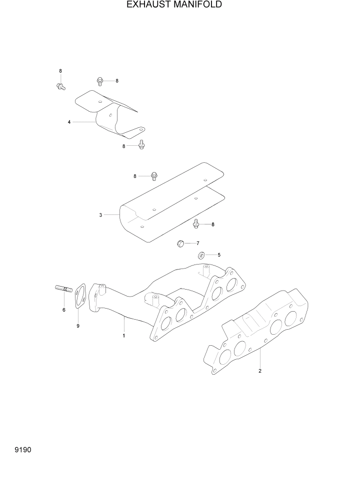 Схема запчастей Hyundai HLF15/HLF18-2 - PAGE 9190 EXHAUST MANIFOLD ДВИГАТЕЛЬ БАЗА