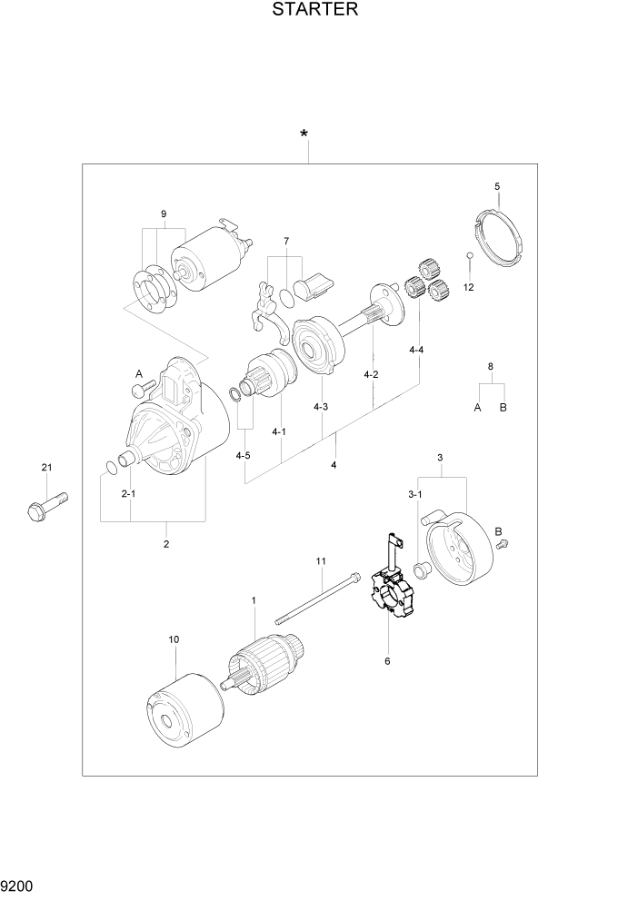 Схема запчастей Hyundai HLF15/HLF18-2 - PAGE 9200 STARTER ДВИГАТЕЛЬ БАЗА