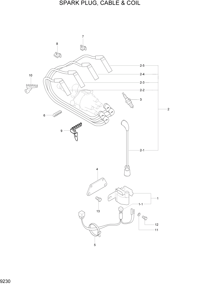 Схема запчастей Hyundai HLF15/HLF18-2 - PAGE 9230 SPARK PLUG, CABLE & COIL ДВИГАТЕЛЬ БАЗА