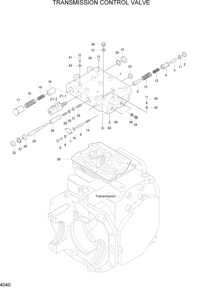 Схема запчастей Hyundai HLF20/HLF25/HLF30C-2 - PAGE 4040 TRANSMISSION CONTROL VALVE СИЛОВАЯ СИСТЕМА