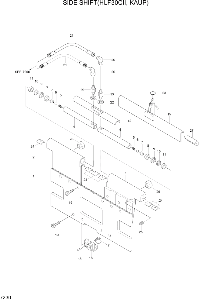 Схема запчастей Hyundai HLF20/HLF25/HLF30C-2 - PAGE 7230 SIDE SHIFT(HLF30CII,KAUP) РАБОЧЕЕ ОБОРУДОВАНИЕ