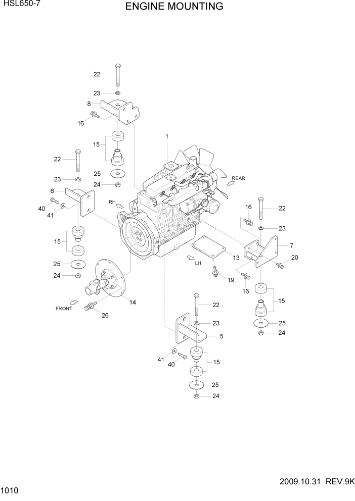Схема запчастей Hyundai HSL650-7 - PAGE 1010 ENGINE MOUNTING ДВИГАТЕЛЬ