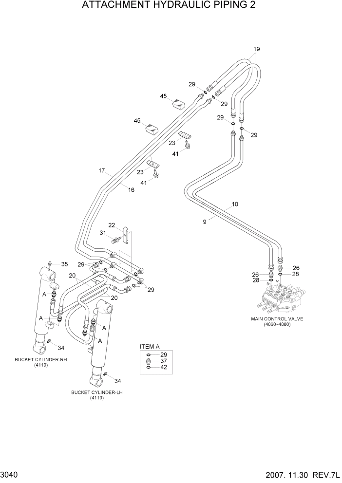 Схема запчастей Hyundai HSL650-7 - PAGE 3040 ATTACHMENT HYDRAULIC PIPING 2 ГИДРАВЛИЧЕСКАЯ СИСТЕМА
