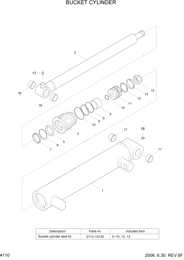 Схема запчастей Hyundai HSL650-7 - PAGE 4110 BUCKET CYLINDER ГИДРАВЛИЧЕСКИЕ КОМПОНЕНТЫ