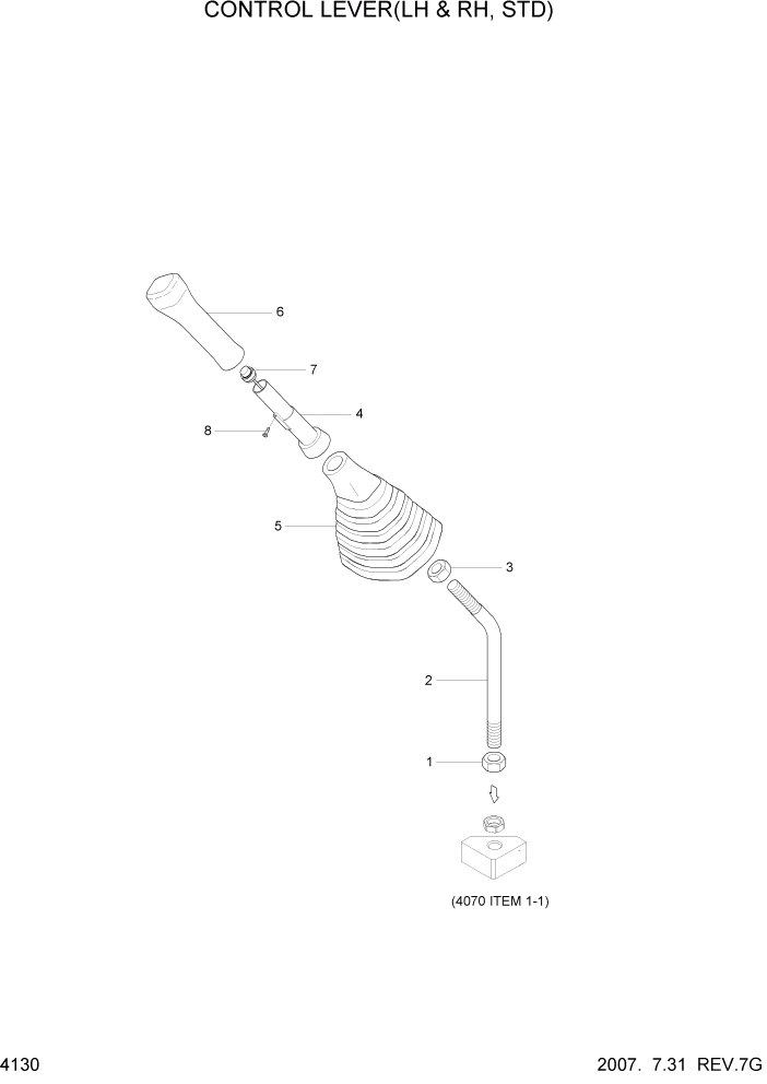 Схема запчастей Hyundai HSL650-7 - PAGE 4130 CONTROL LEVER(LH & RH, STD) ГИДРАВЛИЧЕСКИЕ КОМПОНЕНТЫ