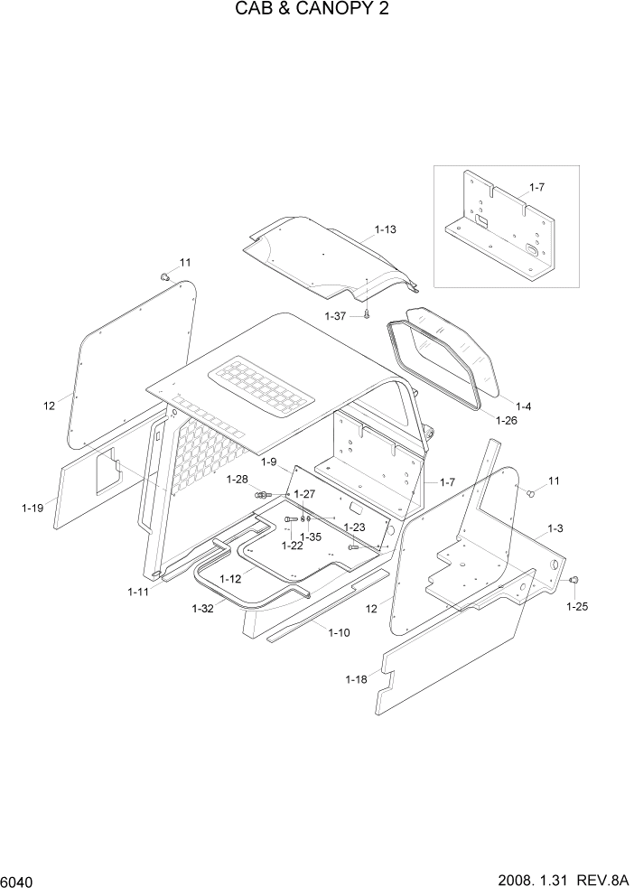 Схема запчастей Hyundai HSL650-7 - PAGE 6040 CAB & CANOPY 2 СТРУКТУРА