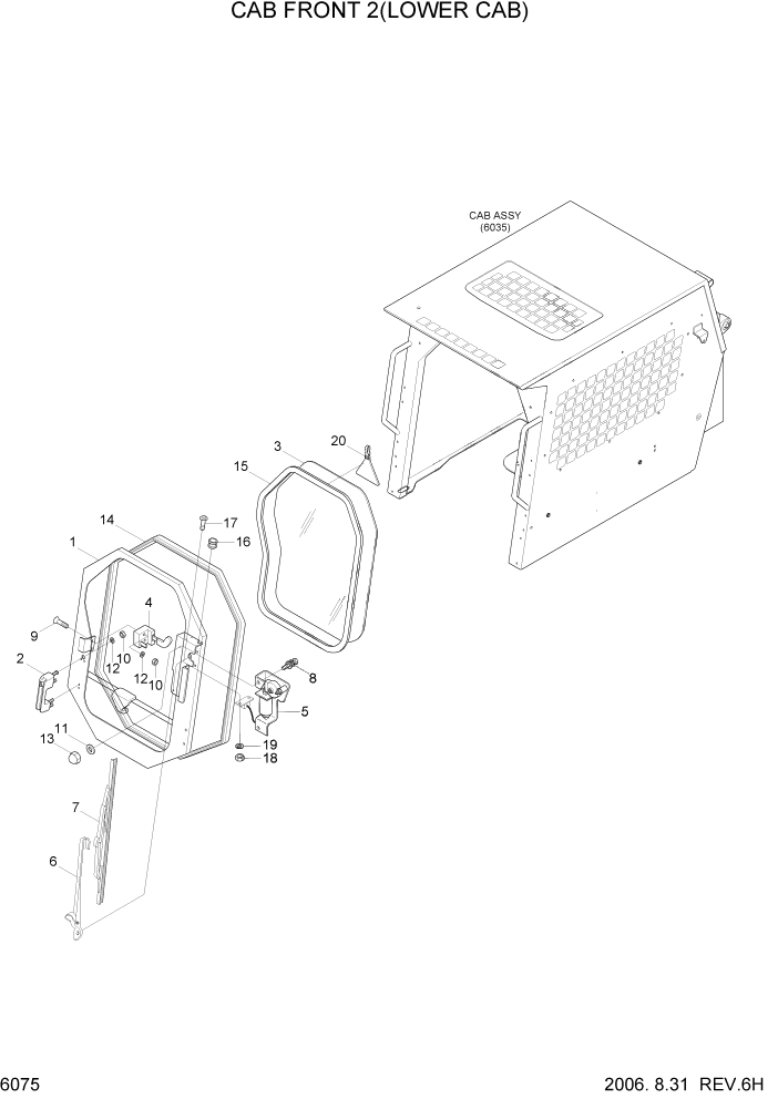 Схема запчастей Hyundai HSL650-7 - PAGE 6075 CAB FRONT 2(LOWER CAB) СТРУКТУРА