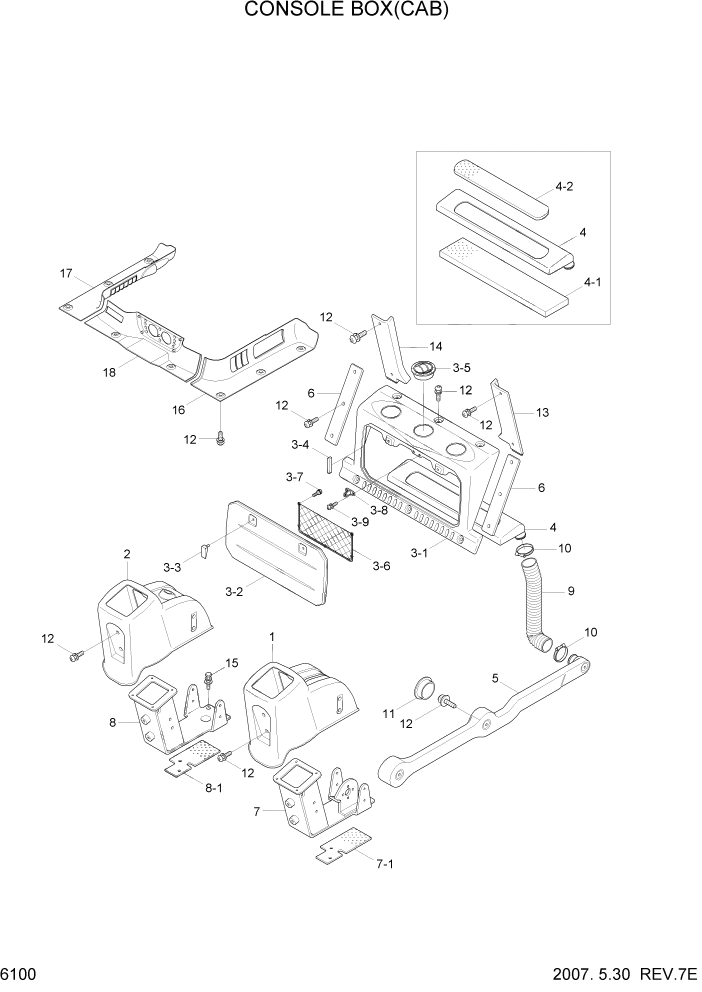 Схема запчастей Hyundai HSL650-7 - PAGE 6100 CONSOLE BOX(CAB) СТРУКТУРА