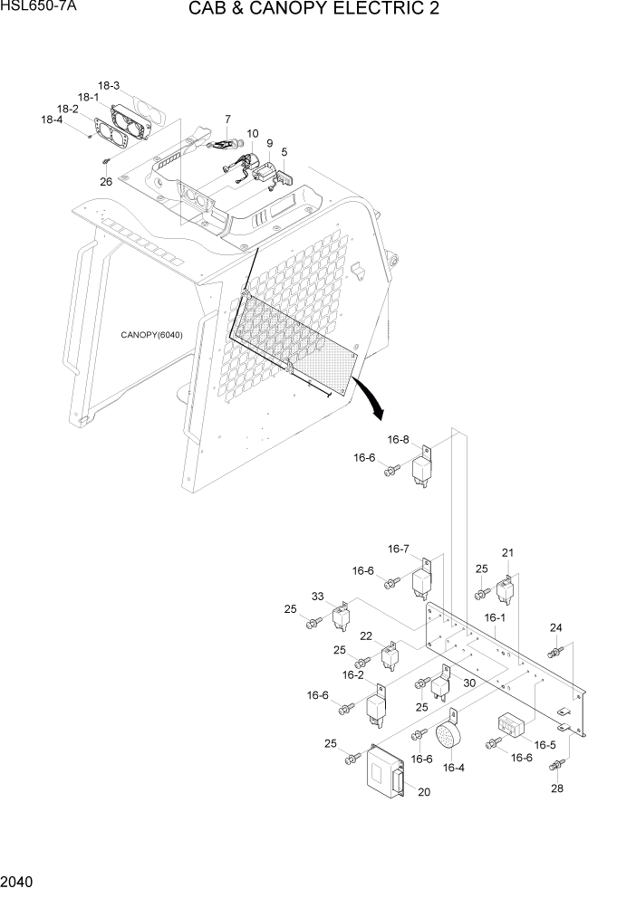 Схема запчастей Hyundai HSL650-7A - PAGE 2040 CAB & CANOPY ELECTRIC 2 ЭЛЕКТРИЧЕСКАЯ СИСТЕМА