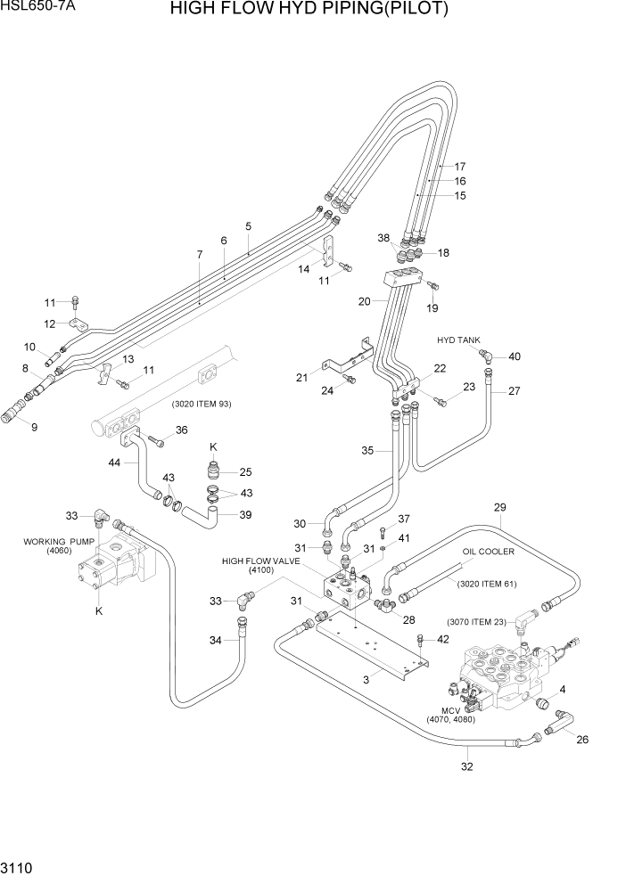 Схема запчастей Hyundai HSL650-7A - PAGE 3110 HIGH FLOW HYD PIPING(OPTION) ГИДРАВЛИЧЕСКАЯ СИСТЕМА