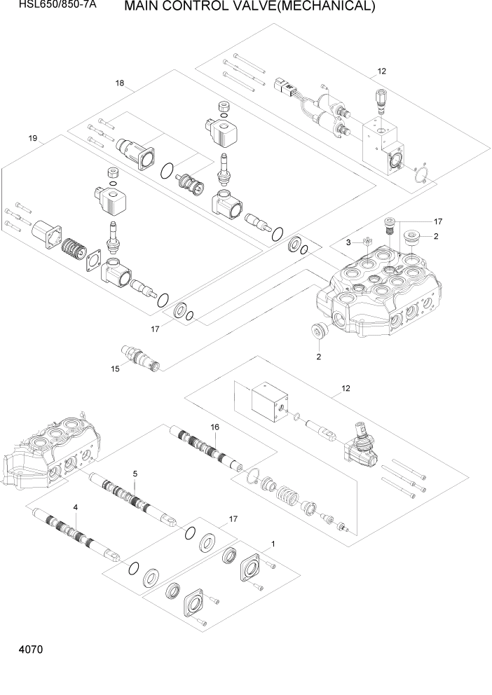 Схема запчастей Hyundai HSL650-7A - PAGE 4070 MAIN CONTROL VALVE(MECHANICAL) ГИДРАВЛИЧЕСКИЕ КОМПОНЕНТЫ
