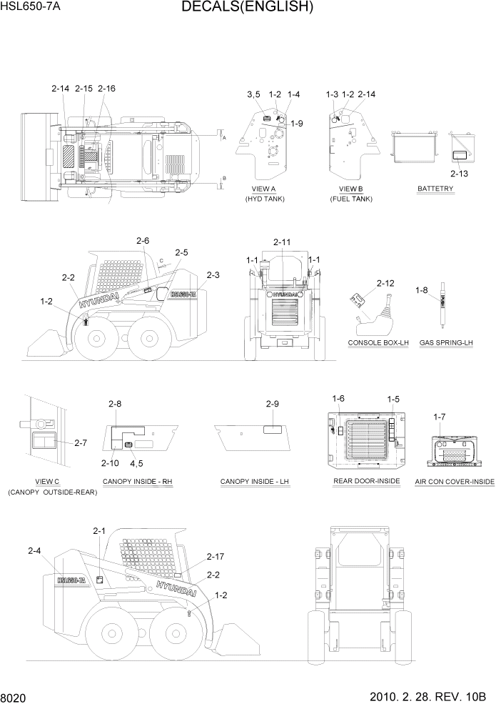 Схема запчастей Hyundai HSL650-7A - PAGE 8020 DECALS(ENGLISH) ДРУГИЕ ЧАСТИ