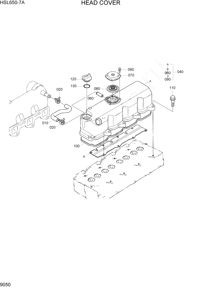 Схема запчастей Hyundai HSL650-7A - PAGE 9050 HEAD COVER ДВИГАТЕЛЬ БАЗА