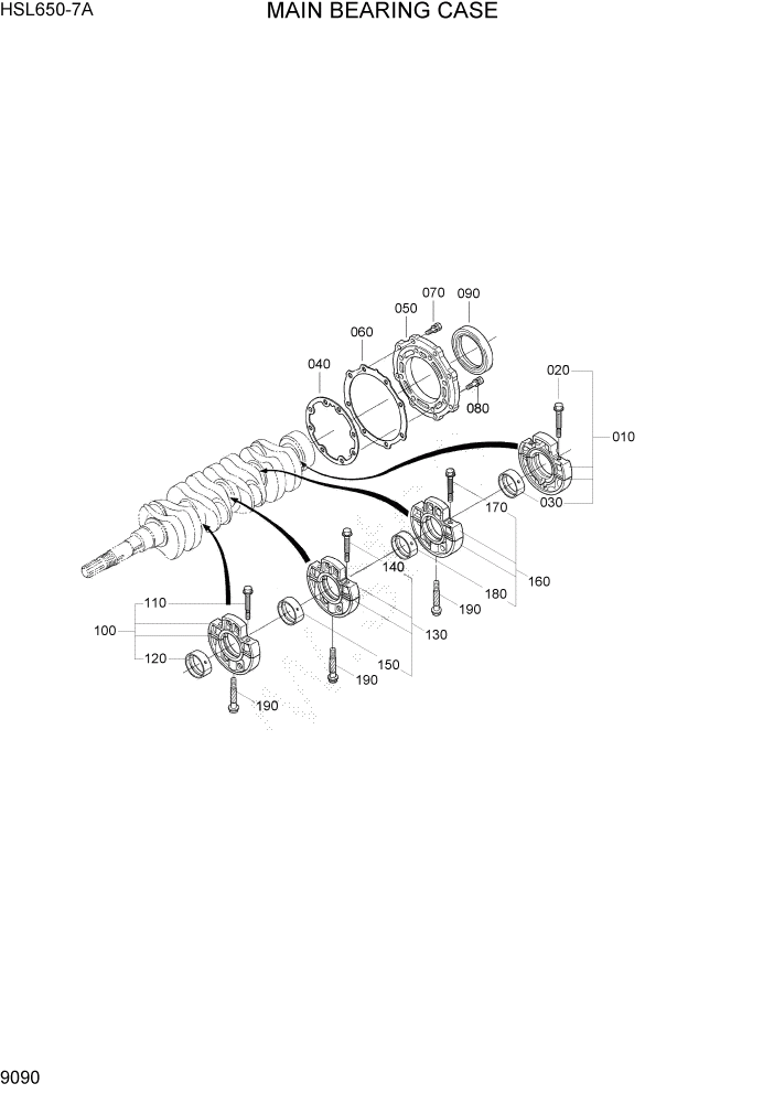 Схема запчастей Hyundai HSL650-7A - PAGE 9090 MAIN BEARING CASE ДВИГАТЕЛЬ БАЗА