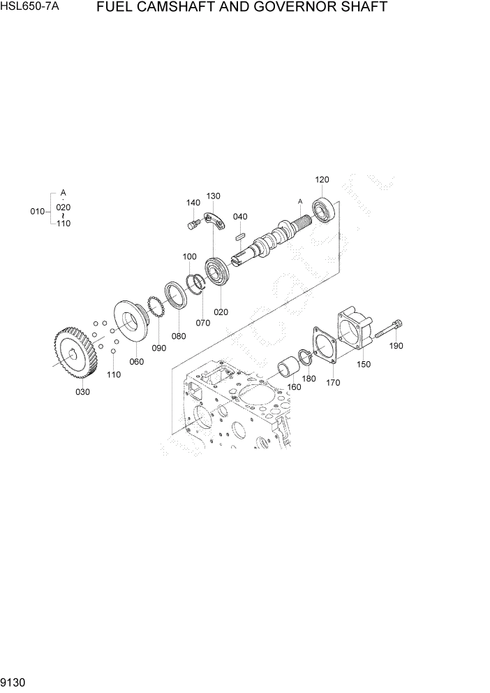 Схема запчастей Hyundai HSL650-7A - PAGE 9130 FUEL CAMSHAFT AND GOVERNOR SHAFT ДВИГАТЕЛЬ БАЗА