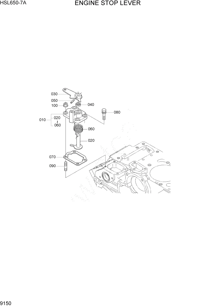 Схема запчастей Hyundai HSL650-7A - PAGE 9150 ENGINE STOP LEVER ДВИГАТЕЛЬ БАЗА