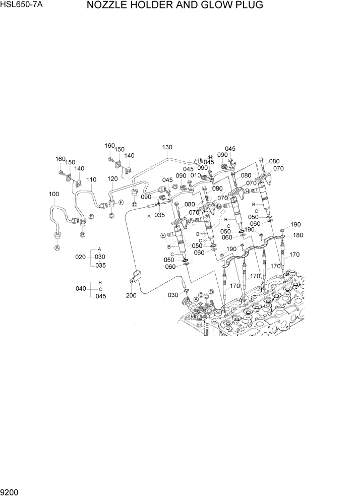 Схема запчастей Hyundai HSL650-7A - PAGE 9200 NOZZLE HOLDER AND GLOW PLUG ДВИГАТЕЛЬ БАЗА