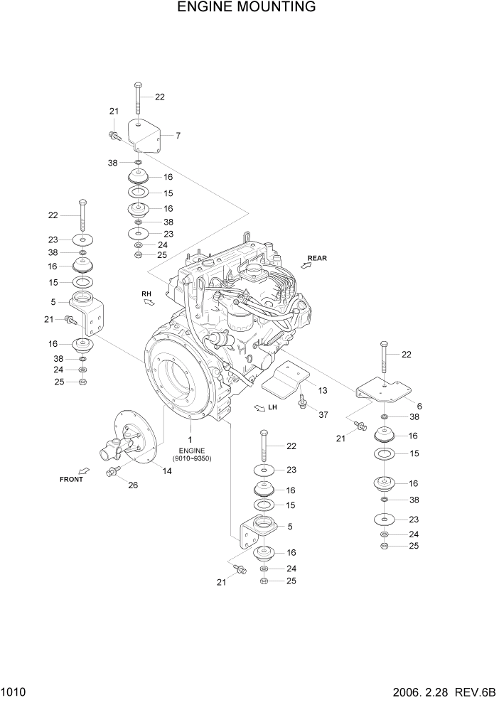 Схема запчастей Hyundai HSL800-7 - PAGE 1010 ENGINE MOUNTING ДВИГАТЕЛЬ