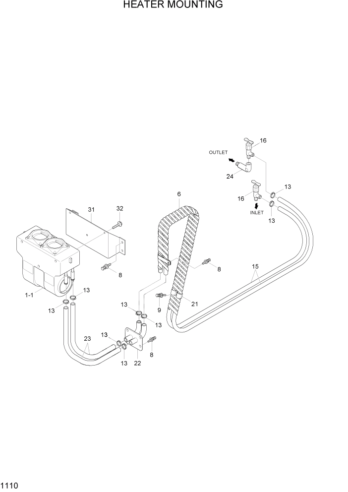 Схема запчастей Hyundai HSL800-7 - PAGE 1110 HEATER MOUNTING ДВИГАТЕЛЬ