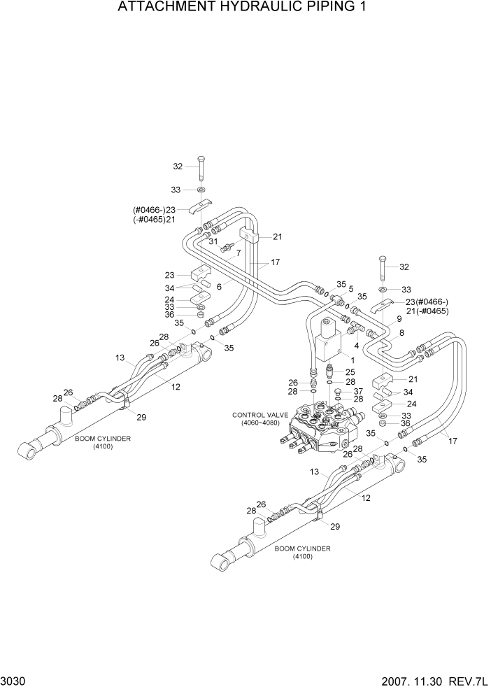 Схема запчастей Hyundai HSL800-7 - PAGE 3030 ATTACHMENT HYDRAULIC PIPING 1 ГИДРАВЛИЧЕСКАЯ СИСТЕМА