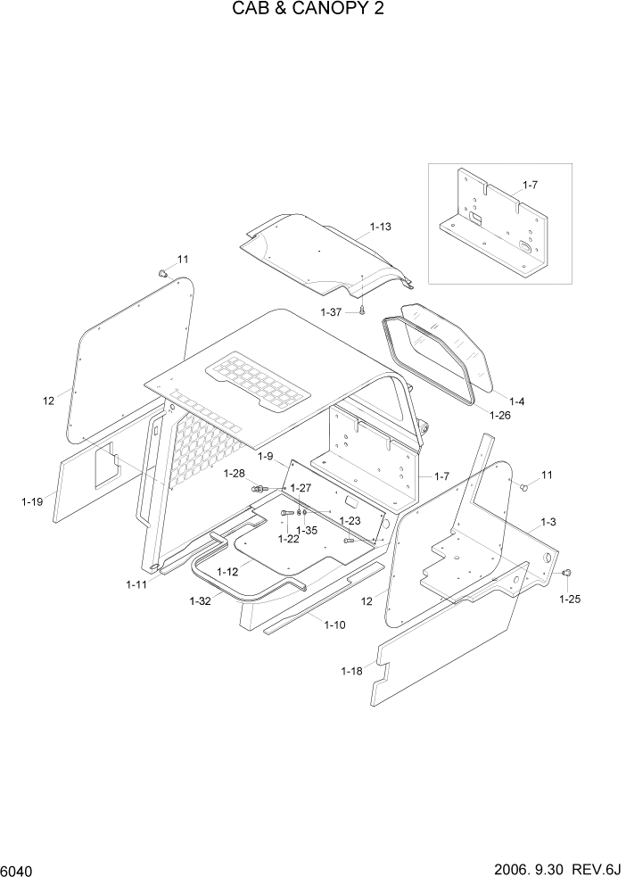 Схема запчастей Hyundai HSL800-7 - PAGE 6040 CAB & CANOPY 2 picture 2 СТРУКТУРА