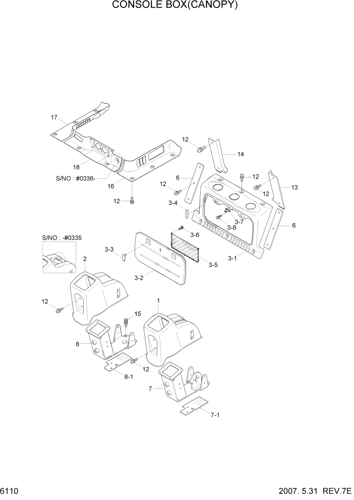 Схема запчастей Hyundai HSL800-7 - PAGE 6110 CONSOLE BOX(CANOPY) СТРУКТУРА