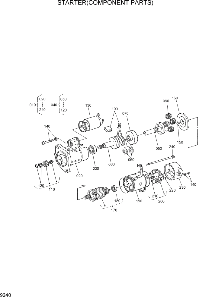 Схема запчастей Hyundai HSL800-7 - PAGE 9240 STARTER(COMPONENT PATRS) ДВИГАТЕЛЬ БАЗА