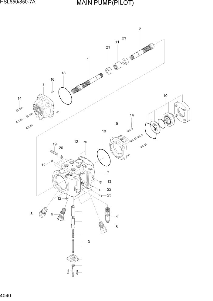 Схема запчастей Hyundai HSL850-7A - PAGE 4040 HST PUMP(1/2, PILOT) ГИДРАВЛИЧЕСКИЕ КОМПОНЕНТЫ