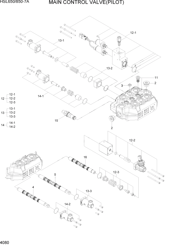 Схема запчастей Hyundai HSL850-7A - PAGE 4080 MAIN CONTROL VALVE(PILOT) ГИДРАВЛИЧЕСКИЕ КОМПОНЕНТЫ