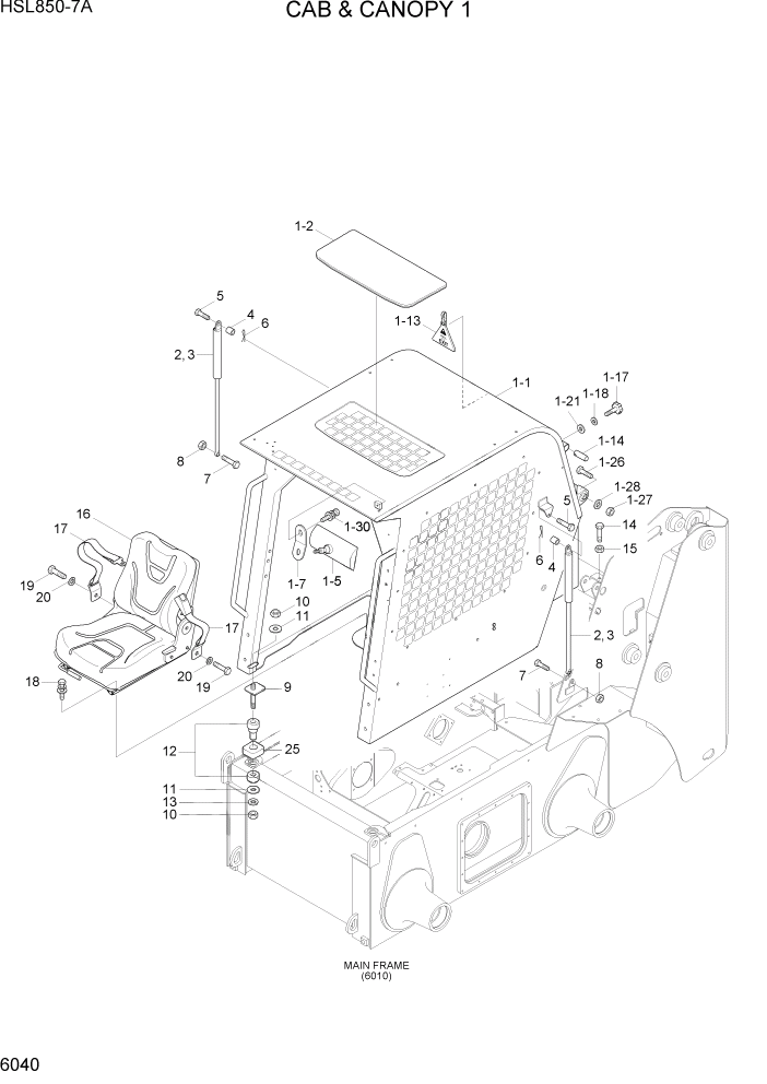 Схема запчастей Hyundai HSL850-7A - PAGE 6040 CAB & CANOPY 1 СТРУКТУРА