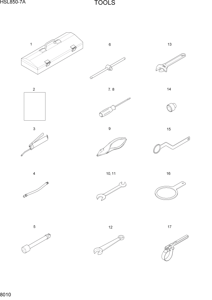 Схема запчастей Hyundai HSL850-7A - PAGE 8010 TOOLS ДРУГИЕ ЧАСТИ