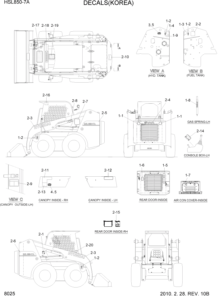 Схема запчастей Hyundai HSL850-7A - PAGE 8025 DECALS(KOREAN) ДРУГИЕ ЧАСТИ