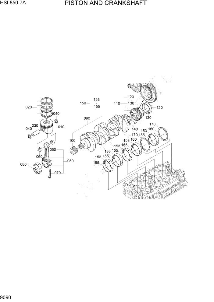 Схема запчастей Hyundai HSL850-7A - PAGE 9090 PISTON AND CRANKSHAFT ДВИГАТЕЛЬ БАЗА