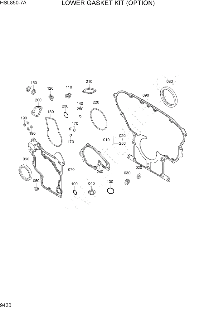 Схема запчастей Hyundai HSL850-7A - PAGE 9430 LOWER GASKET KIT(OPTION) ДВИГАТЕЛЬ БАЗА