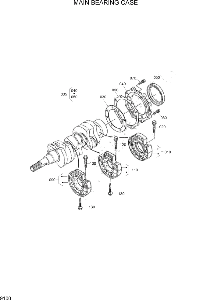 Схема запчастей Hyundai HSL400T - PAGE 9100 MAIN BEARING CASE ДВИГАТЕЛЬ БАЗА