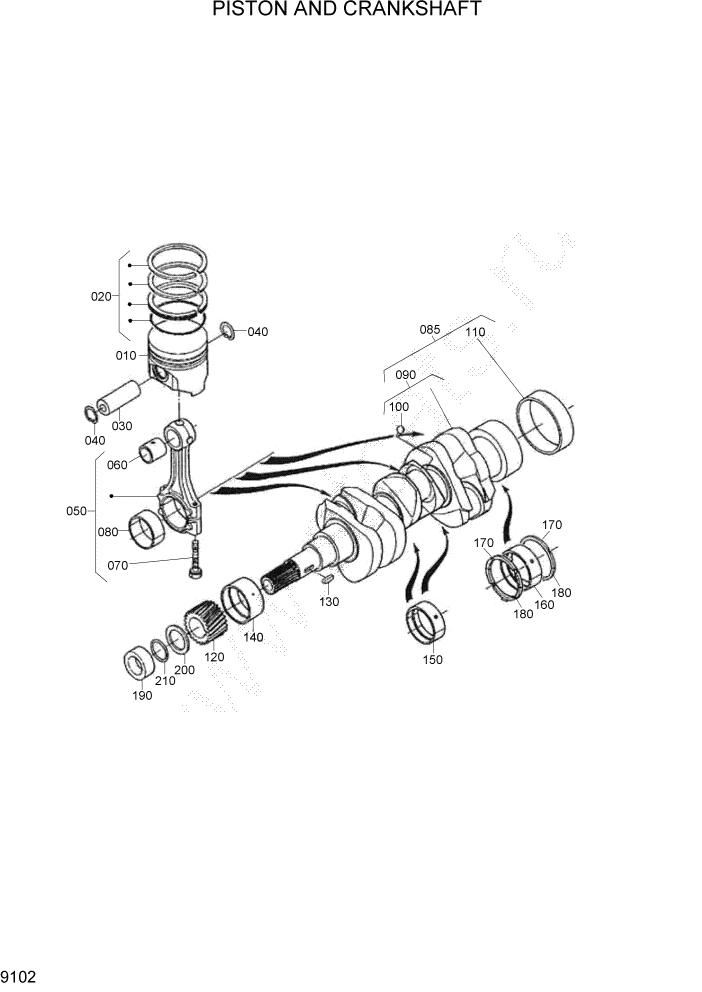 Схема запчастей Hyundai HSL400T - PAGE 9102 PISTON AND CRANKSHAFT ДВИГАТЕЛЬ БАЗА