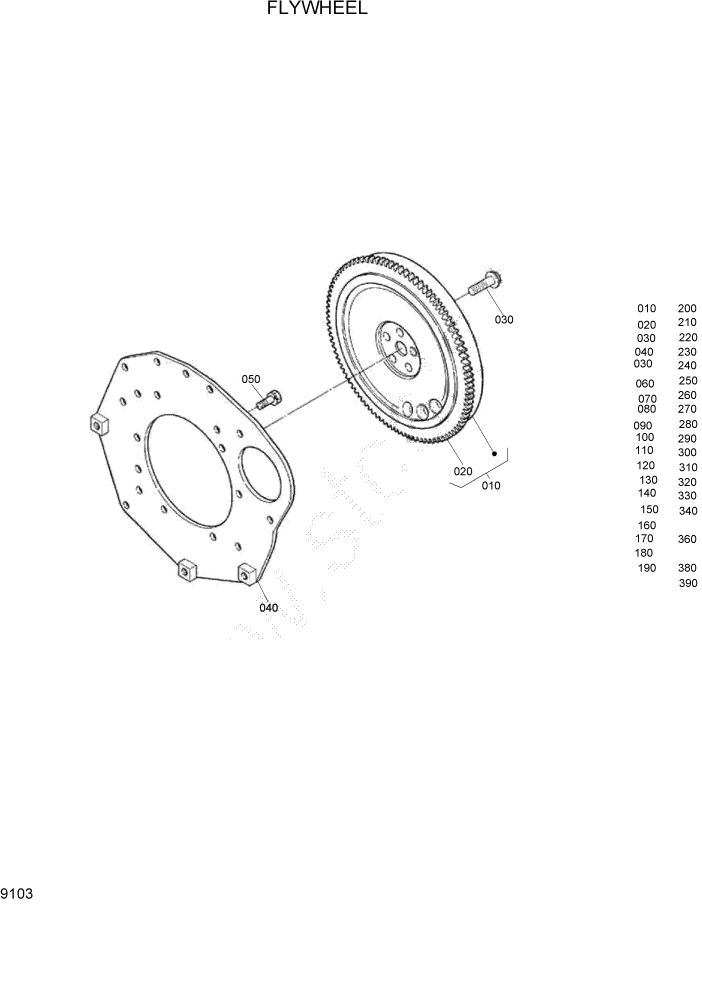 Схема запчастей Hyundai HSL400T - PAGE 9103 FLYWHEEL ДВИГАТЕЛЬ БАЗА