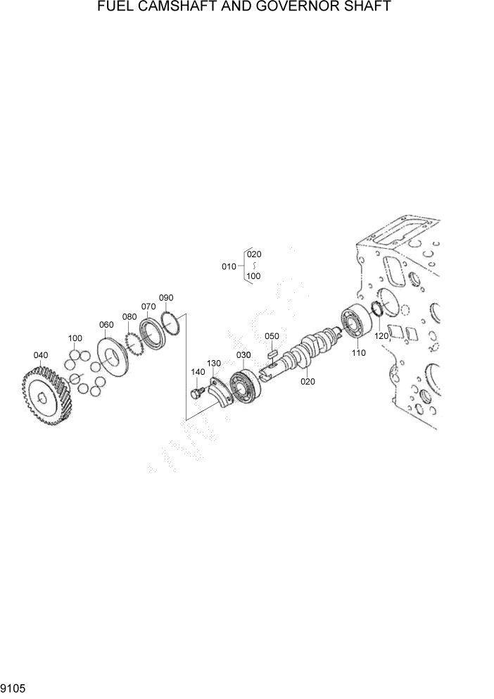 Схема запчастей Hyundai HSL400T - PAGE 9105 FUEL CAMSHAFT AND GOVERNOR SHAFT ДВИГАТЕЛЬ БАЗА