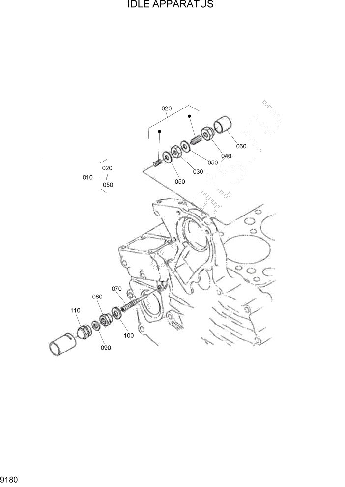 Схема запчастей Hyundai HSL400T - PAGE 9180 IDLE APPARATUS ДВИГАТЕЛЬ БАЗА
